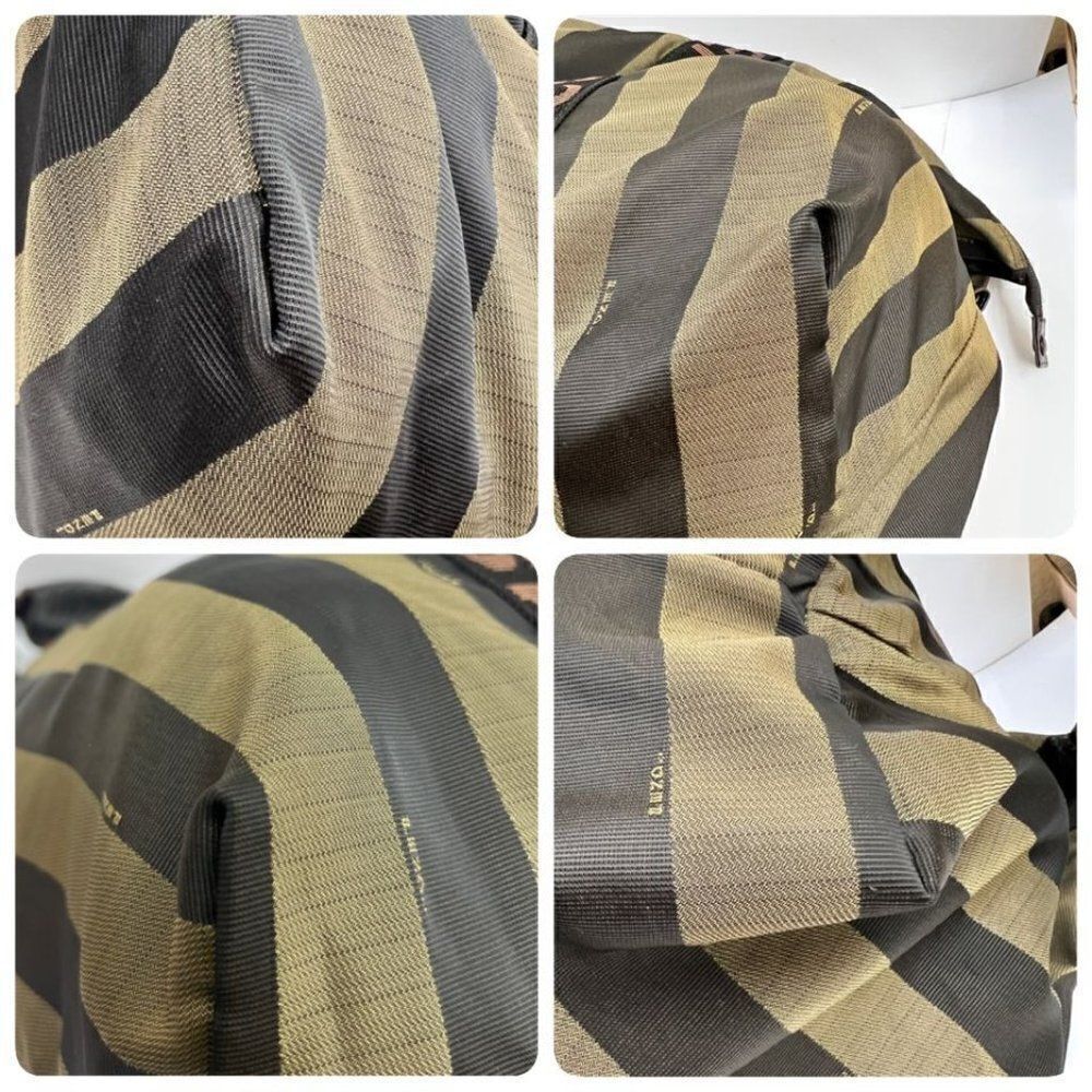 Auth Fendi Logo Weekender Overnight Pequin Stripe Bag Olive Canvas - Picture 10 of 16